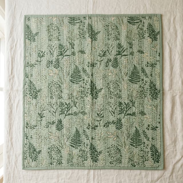 The Sage Botanical Kantha Quilt