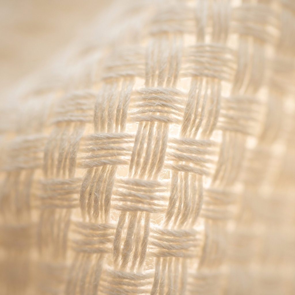 Macro photograph of muslin cotton showing the open weave structure